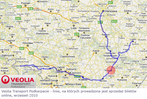 Veolia Transport Podkarpacie - linie na których prowadzona jest spzedaż biletów online, wrzesień 2010